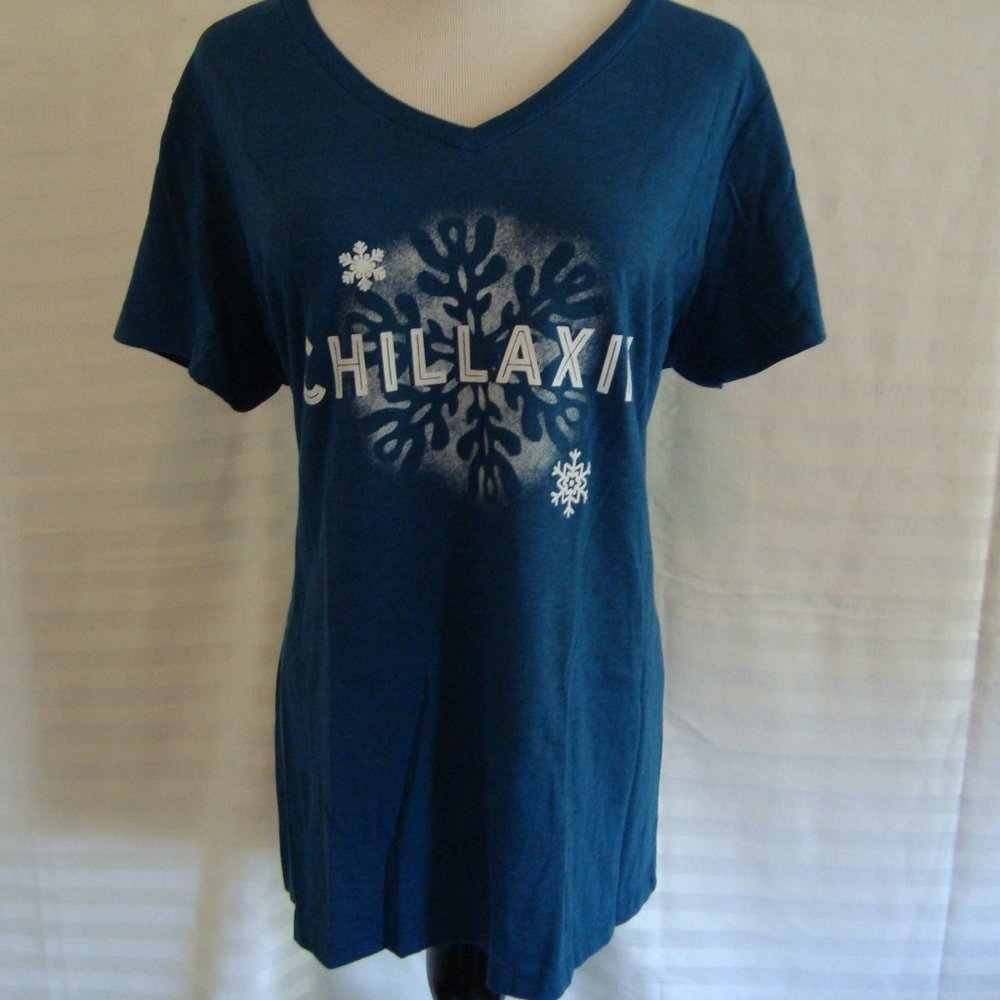 NWOT District Perfect Tri Blue Short Sleeve V-Neck T-shirt "Chillaxin" sz 3XL